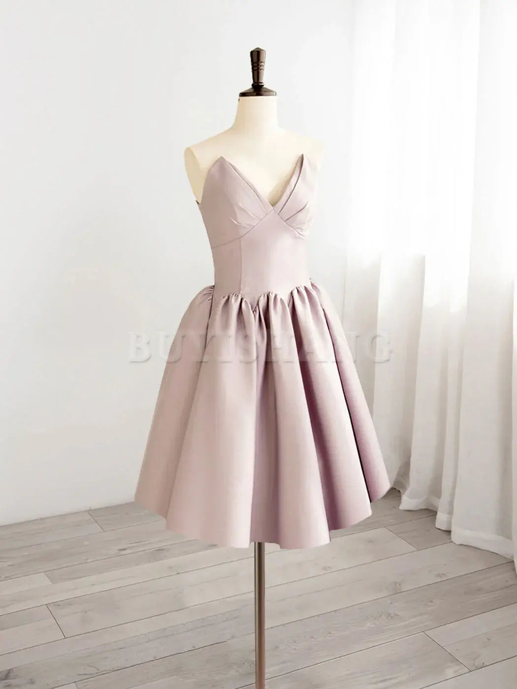 Buyishang A-Line V Neck Pink Short Prom Dress Pink Homecoming Dresses Bridesmaid dress shop